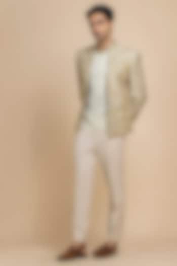 Pistachio Green Raw Silk Hand Embroidered Short Open Jacket Set by Dolly J MAN at Pernia's Pop Up Shop