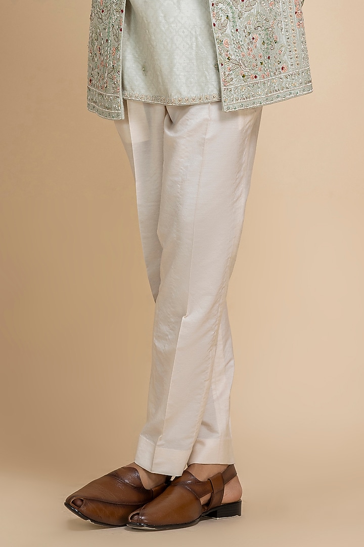 Lime Raw Silk Hand Embroidered Open Jacket Set by Dolly J MAN at Pernia's Pop Up Shop