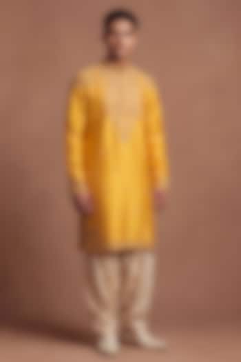 Mustard Dupion Silk Kurta Set by Dolly J MAN at Pernia's Pop Up Shop