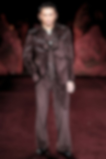 Mocha Velvet Hand Embroidered Open Jacket Set by Dolly J MAN at Pernia's Pop Up Shop