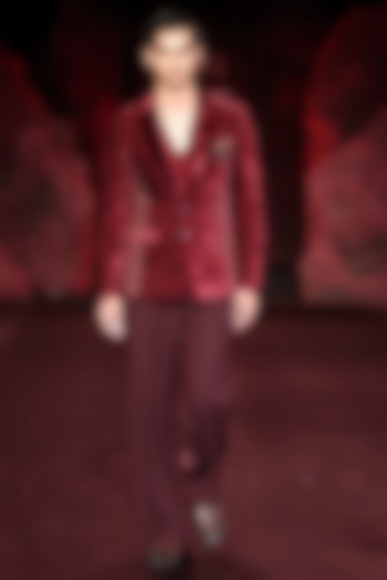 Garnet Wine Velvet Dori Embroidered Jacket Set by Dolly J MAN at Pernia's Pop Up Shop