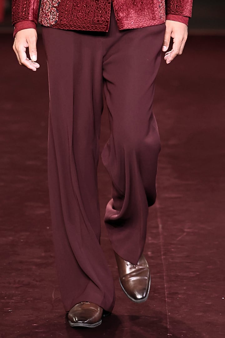 Garnet Wine Velvet Dori Embroidered Jacket Set by Dolly J MAN at Pernia's Pop Up Shop