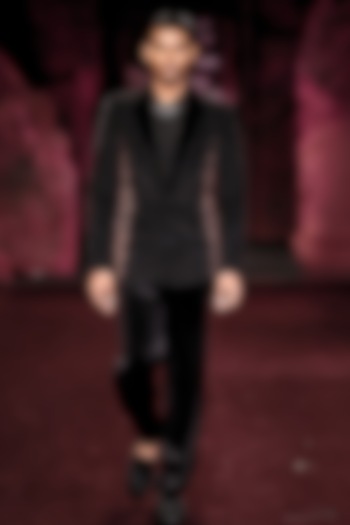 Noir-Color Velvet Kashida Embroidered Jacket Set by Dolly J MAN at Pernia's Pop Up Shop