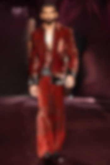 Scarlet Silk Velvet Printed Open Jacket Set by Dolly J MAN at Pernia's Pop Up Shop