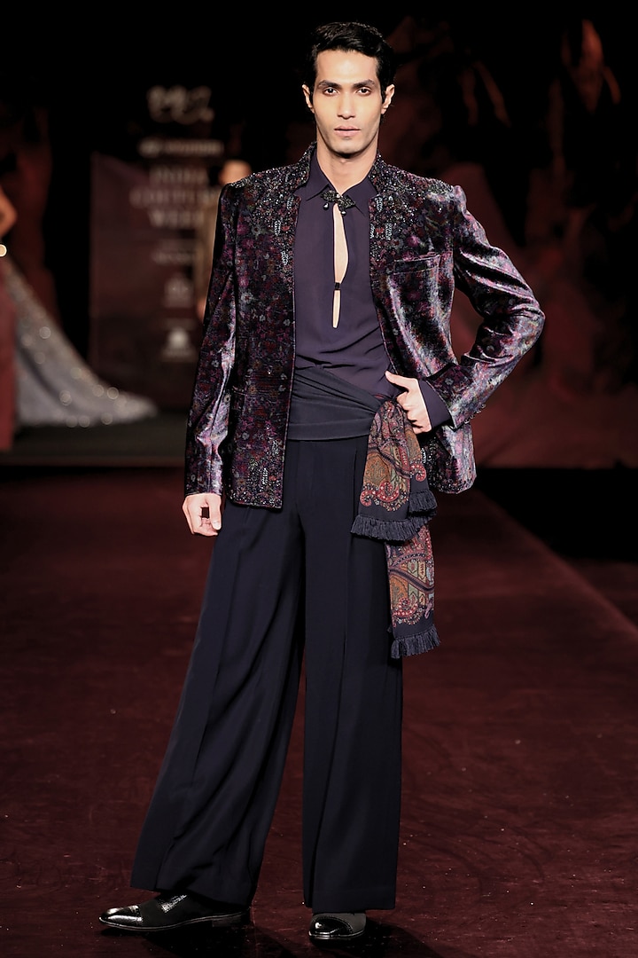 Amethyst Velvet Embellished Jacket Set by Dolly J MAN at Pernia's Pop Up Shop