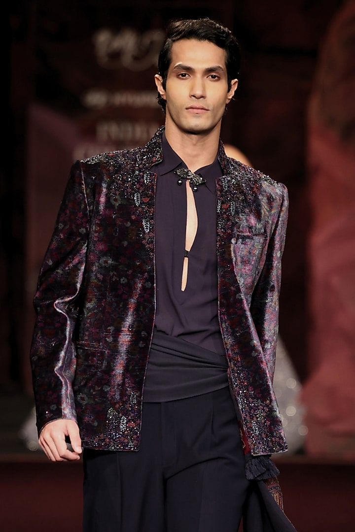 Amethyst Velvet Embellished Jacket Set by Dolly J MAN at Pernia's Pop Up Shop