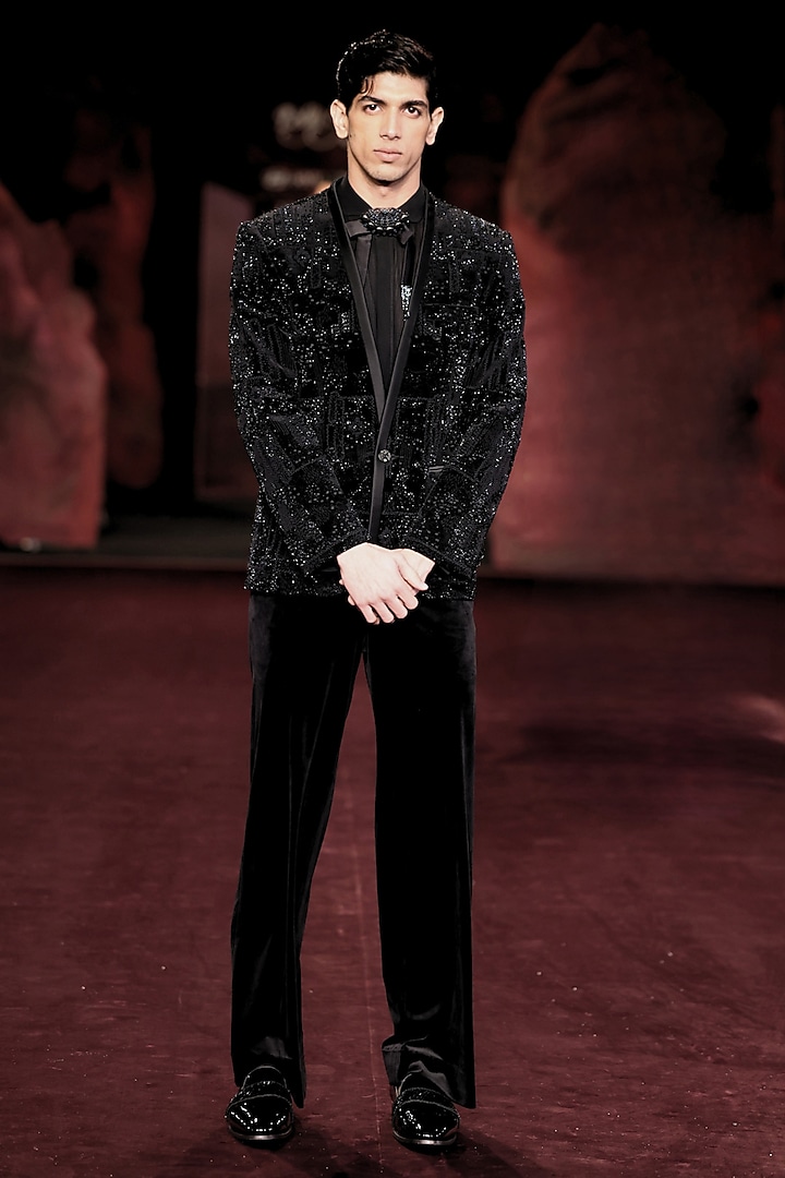 Noir-Colored Velvet Jacket Set by Dolly J MAN at Pernia's Pop Up Shop