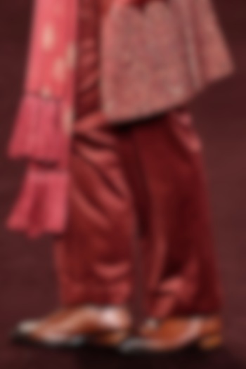 Scarlet Silk Velvet Printed & Embroidered Open Jacket Set by Dolly J MAN at Pernia's Pop Up Shop