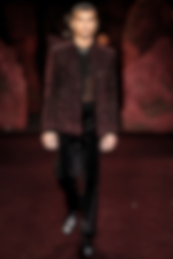 Mahogany Silk Velvet Hand Embroidered Open Jacket Set by Dolly J MAN at Pernia's Pop Up Shop