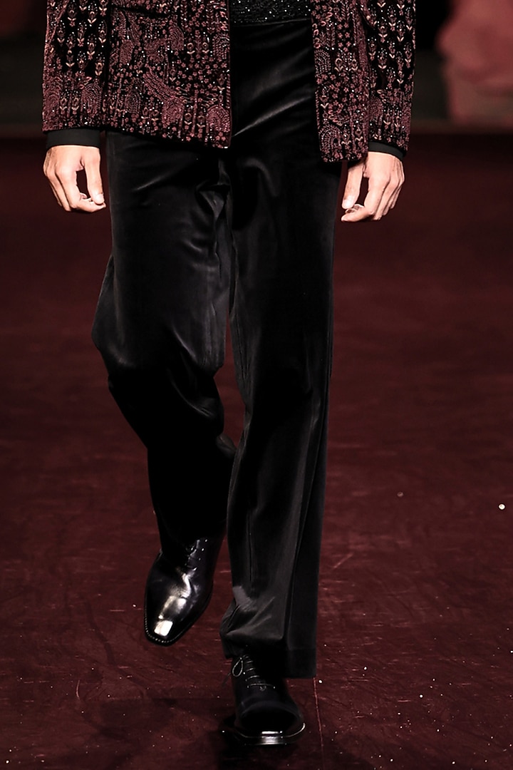 Mahogany Silk Velvet Hand Embroidered Open Jacket Set by Dolly J MAN at Pernia's Pop Up Shop