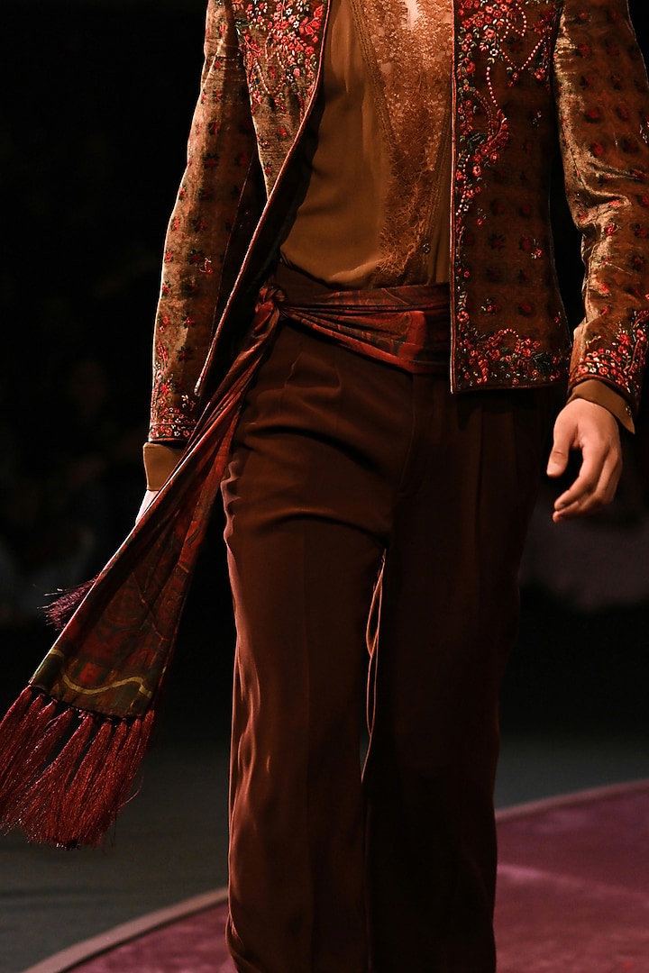 Ember Green Silk Velvet Printed & Thread Embroidered Short Jacket Set by Dolly J MAN at Pernia's Pop Up Shop