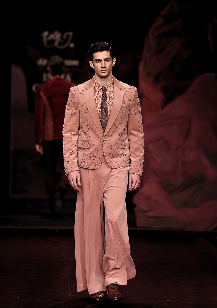 Blush Velvet Hand Embroidered Jacket Set by Dolly J MAN at Pernia's Pop Up Shop