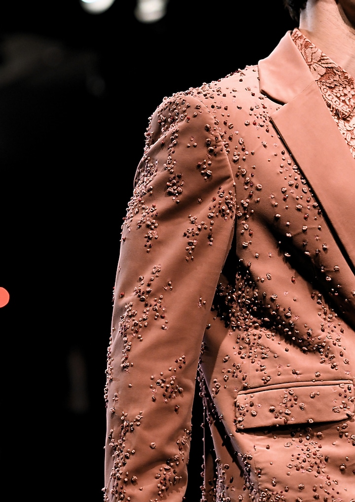 Blush Velvet Hand Embroidered Jacket Set by Dolly J MAN at Pernia's Pop Up Shop