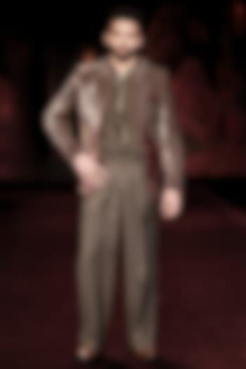 Pewter Green Silk Velvet Printed Open Jacket Set by Dolly J MAN at Pernia's Pop Up Shop