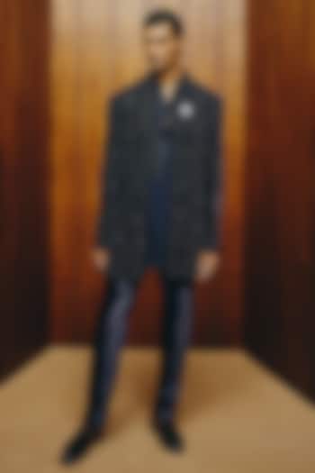 Dark Royal Blue Velvet Embroidered Jacket Set by Dolly J MAN at Pernia's Pop Up Shop