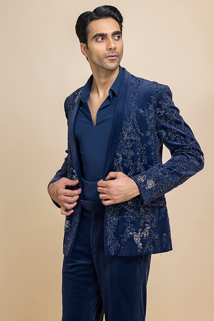 Cobalt Blue Velvet Blazer Set by Dolly J MAN at Pernia's Pop Up Shop