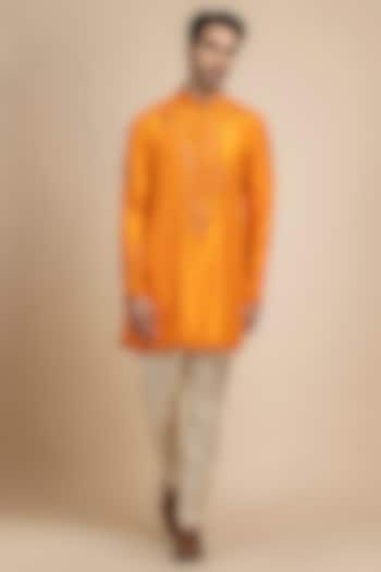 Marigold Raw Silk Paisley Embroidered Kurta Set by Dolly J MAN at Pernia's Pop Up Shop