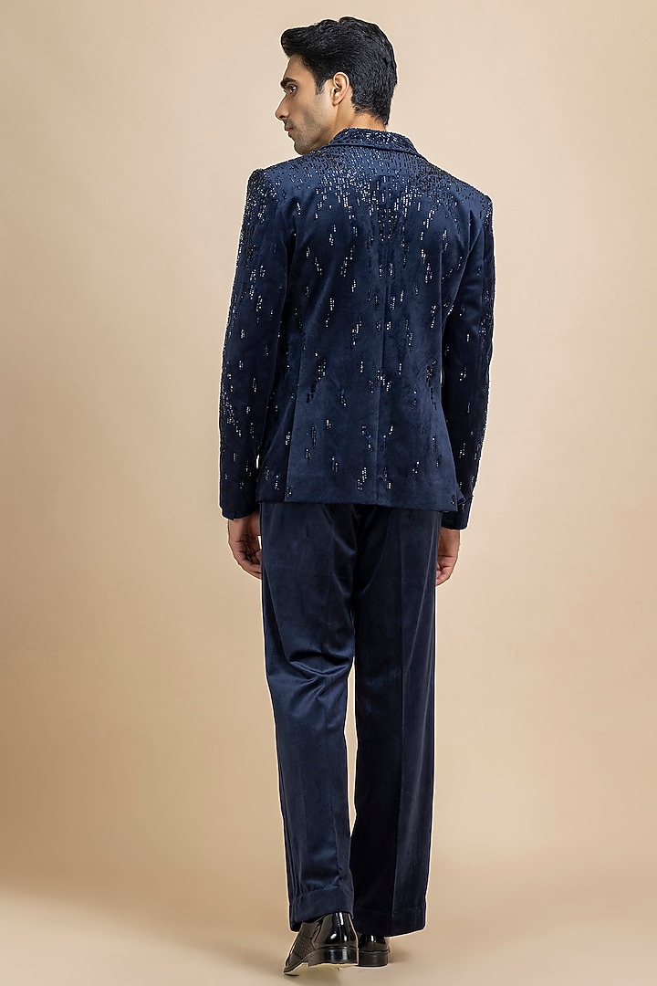 Ink Blue Velvet Blazer Set by Dolly J MAN at Pernia's Pop Up Shop