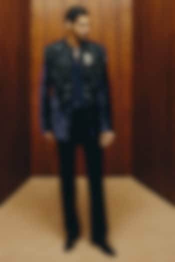 Dark Royal Blue Velvet Embroidered Jacket Set by Dolly J MAN at Pernia's Pop Up Shop