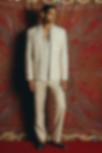 Ivory Raw Silk Embroidered Groom Indowestern Set by Dolly J MAN at Pernia's Pop Up Shop