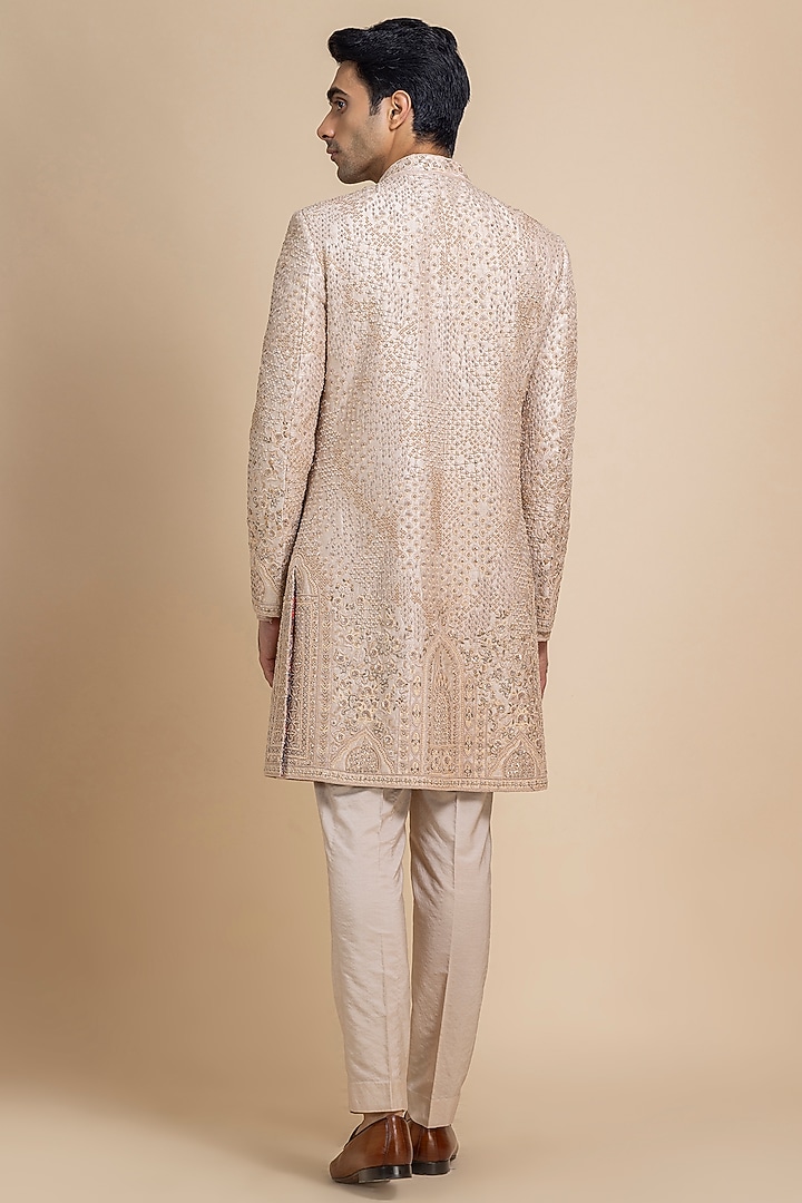 Blush Raw Silk Hand Embroidered Groom Sherwani Set by Dolly J MAN at Pernia's Pop Up Shop
