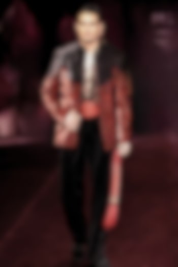 Red & Black Velvet Open Jacket Set by Dolly J MAN at Pernia's Pop Up Shop