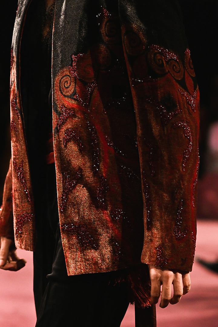 Red & Black Velvet Open Jacket Set by Dolly J MAN at Pernia's Pop Up Shop