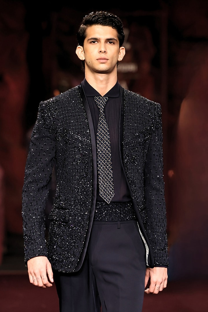 Sapphire Velvet Hand Embroidered Jacket Set by Dolly J MAN at Pernia's Pop Up Shop