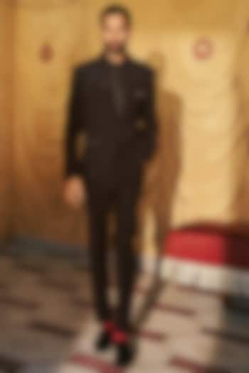 Black Japanese Crepe Threadwork Embroidered Tuxedo Set by Dolly J MAN at Pernia's Pop Up Shop