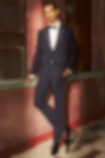Indigo Mist Japanese Crepe Hand Embroidered Tuxedo Set by Dolly J MAN at Pernia's Pop Up Shop