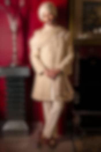 Fogg Green Raw Silk Hand Embroidered Groom Sherwani Set by Dolly J MAN at Pernia's Pop Up Shop