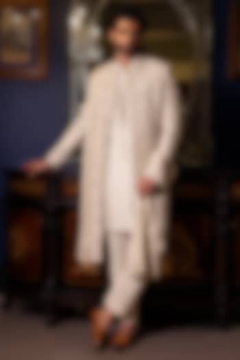 Frosted Mint Raw Silk Hand Embroidered Groom Sherwani Set by Dolly J MAN at Pernia's Pop Up Shop