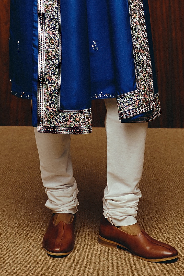 Royal Blue Silk Mirror Embroidered Kurta Set by Dolly J MAN at Pernia's Pop Up Shop