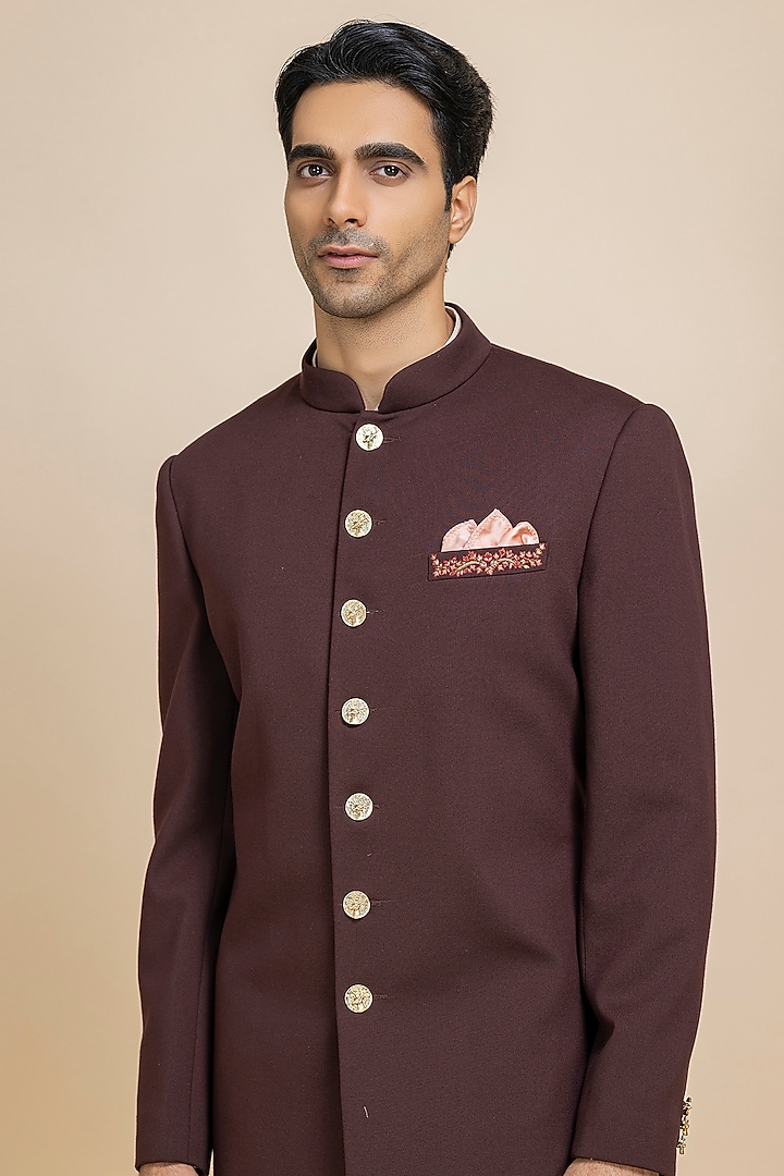 Deep Maroon Twill Achkan Set by Dolly J MAN at Pernia's Pop Up Shop