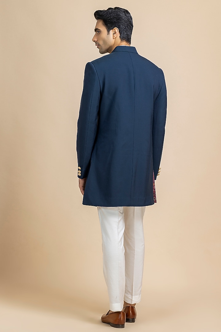 Navy Blue Twill Achkan Set by Dolly J MAN at Pernia's Pop Up Shop