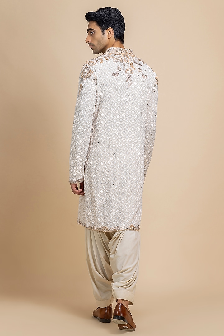 Ivory Chikankari Hand Embroidered Kurta Set by Dolly J MAN at Pernia's Pop Up Shop