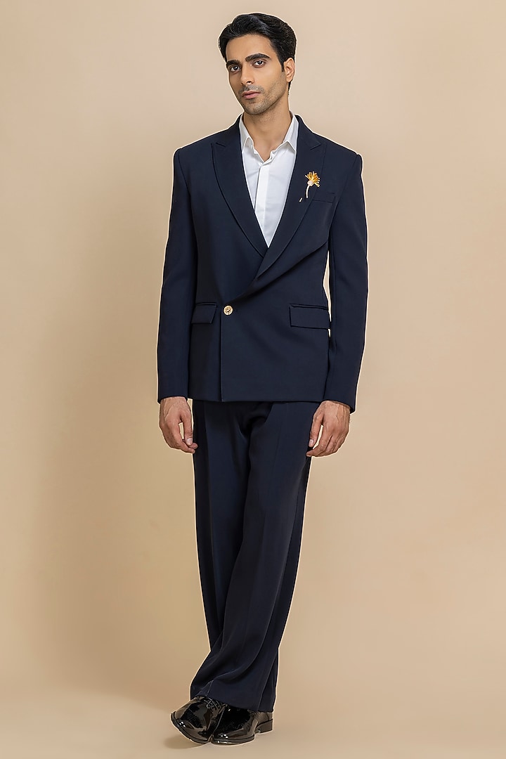 Navy Blue Japanese Crepe Tuxedo Set by Dolly J MAN at Pernia's Pop Up Shop