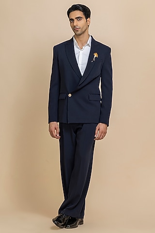 Navy Blue Japanese Crepe Tuxedo Set by Dolly J MAN