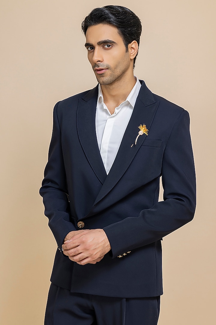 Navy Blue Japanese Crepe Tuxedo Set by Dolly J MAN at Pernia's Pop Up Shop