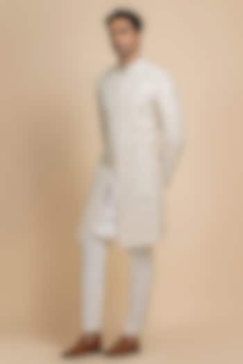 Pearl White Raw Silk Hand Embroidered Groom Sherwani Set by Dolly J MAN at Pernia's Pop Up Shop