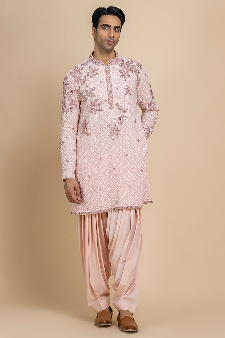 Rose Quartz Chikankari Beadwork Kurta Set by Dolly J MAN at Pernia's Pop Up Shop