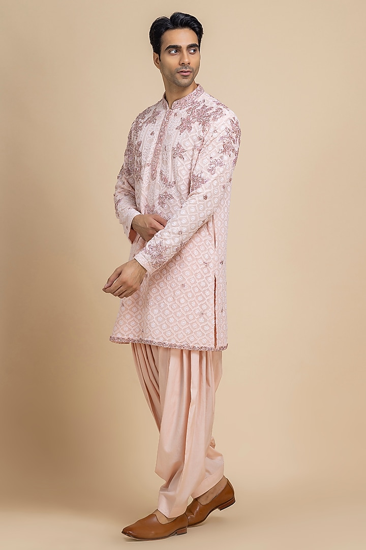Rose Quartz Chikankari Beadwork Kurta Set by Dolly J MAN at Pernia's Pop Up Shop