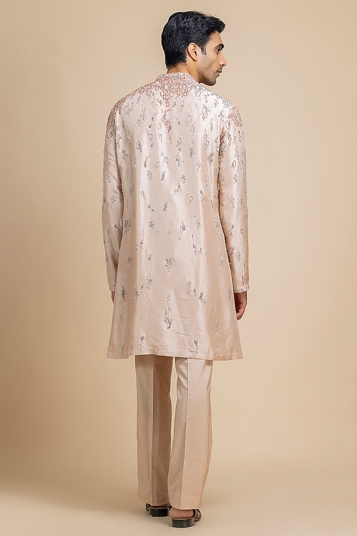 Dusky Rose Raw Silk Embellished Kurta Set by Dolly J MAN at Pernia's Pop Up Shop