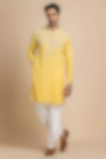 Radiant Yellow Chikankari Embroidered Kurta Set by Dolly J MAN at Pernia's Pop Up Shop