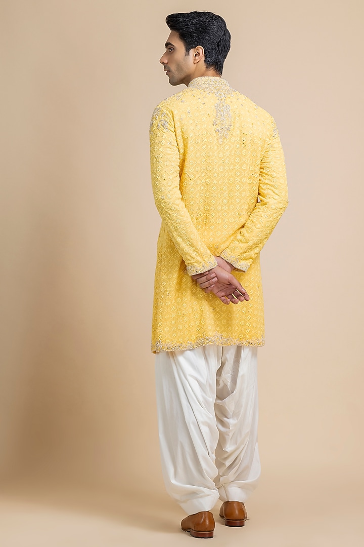 Radiant Yellow Chikankari Embroidered Kurta Set by Dolly J MAN at Pernia's Pop Up Shop