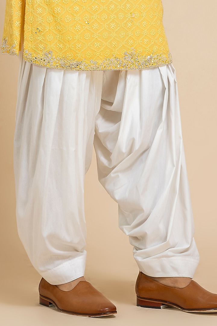 Radiant Yellow Chikankari Embroidered Kurta Set by Dolly J MAN at Pernia's Pop Up Shop