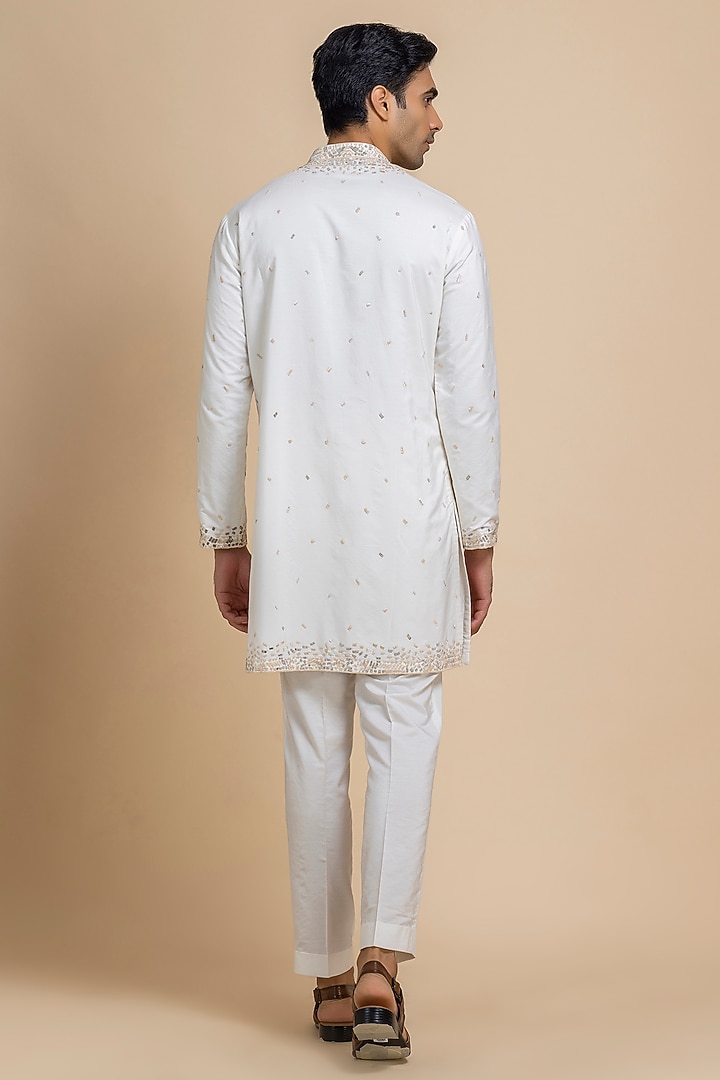 Pearl White Cotton Tonal Embroidered Kurta Set by Dolly J MAN at Pernia's Pop Up Shop