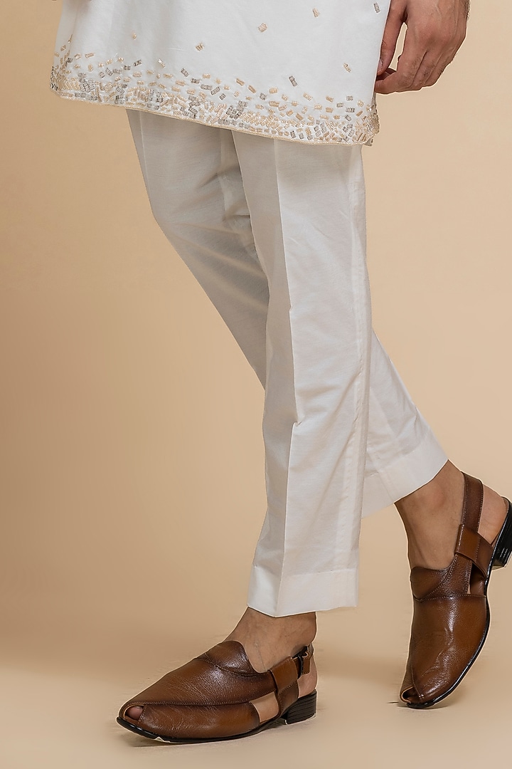 Pearl White Cotton Tonal Embroidered Kurta Set by Dolly J MAN at Pernia's Pop Up Shop