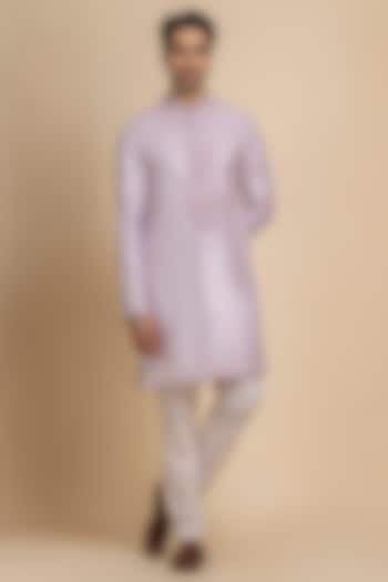 Lavender Raw Silk Tonal Embroidered Kurta Set by Dolly J MAN at Pernia's Pop Up Shop