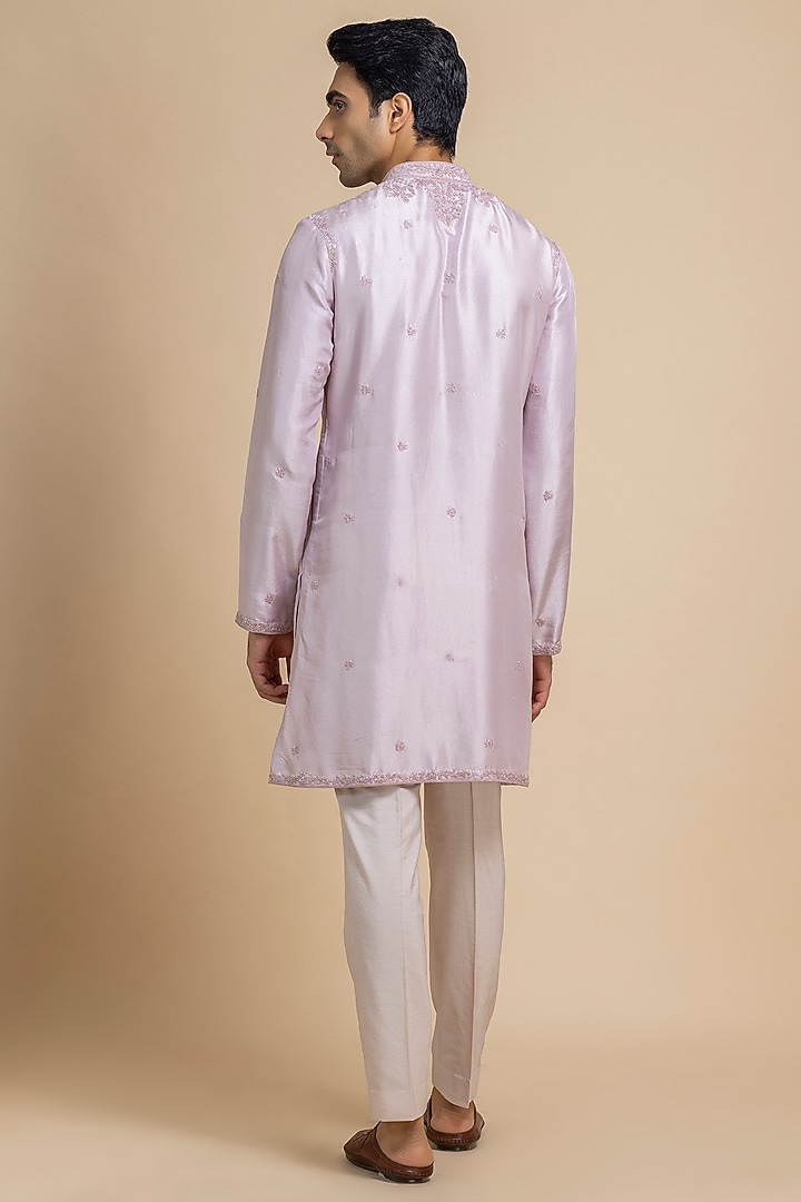Lavender Raw Silk Tonal Embroidered Kurta Set by Dolly J MAN at Pernia's Pop Up Shop